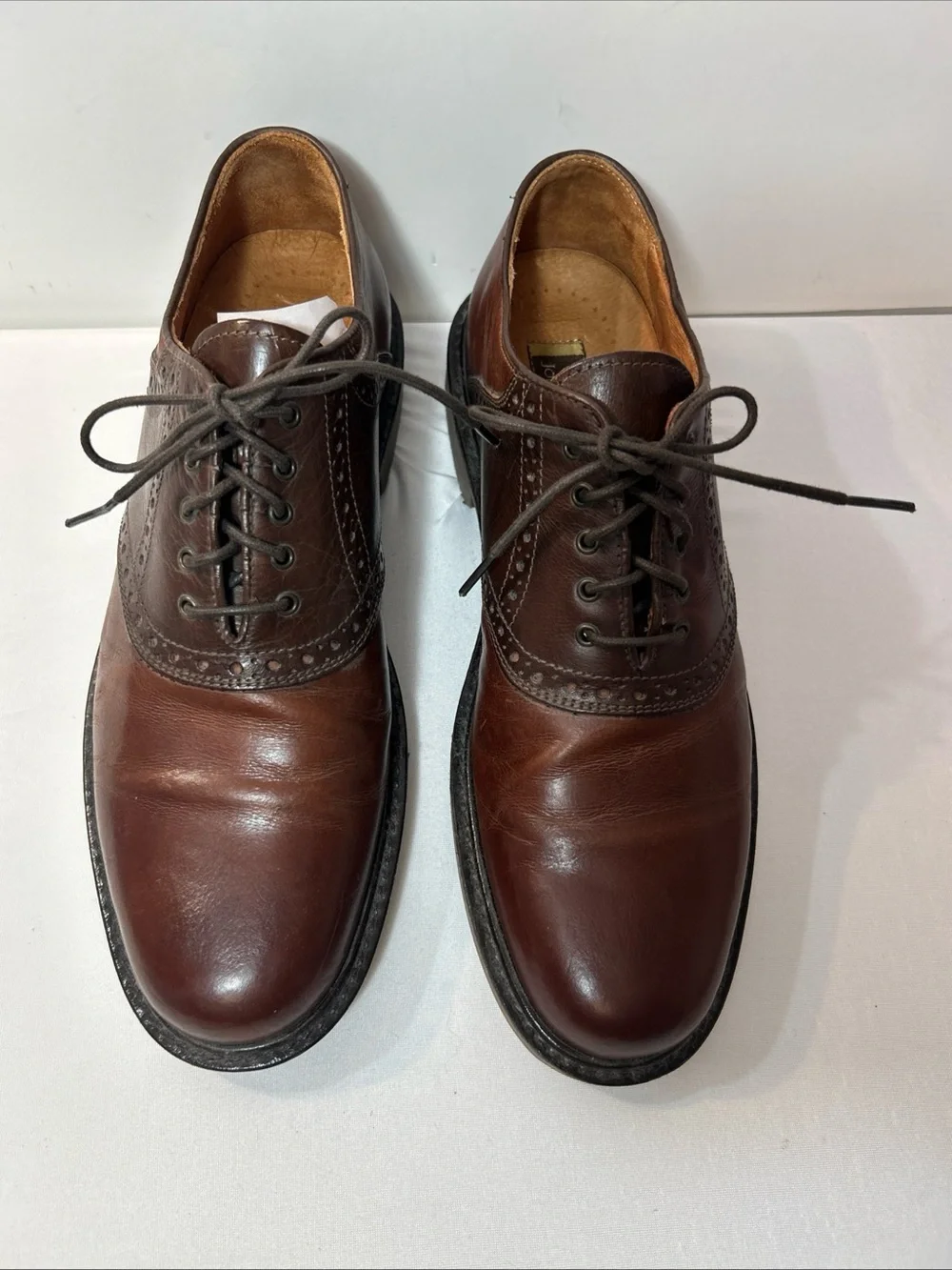 Men's Classic Brown Leather Oxford Shoes with Brogue Detailing Made In Italy Vtg